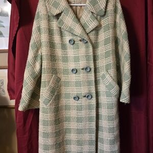 Elegant Green Plaid Double-Breasted Pea Coat